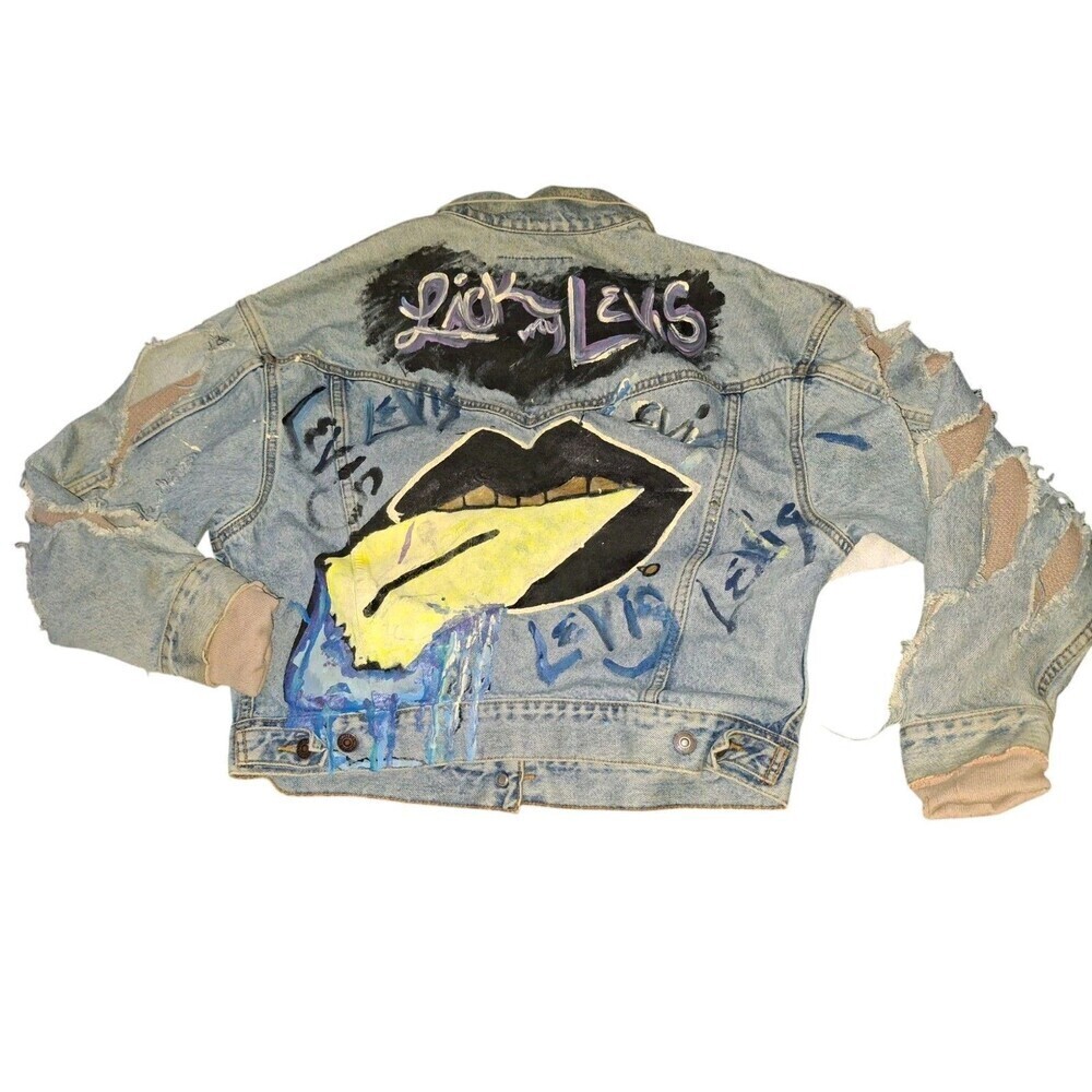 Custom Painted Levis Vintage Jacket Distressed Lick My Levis Size M‎